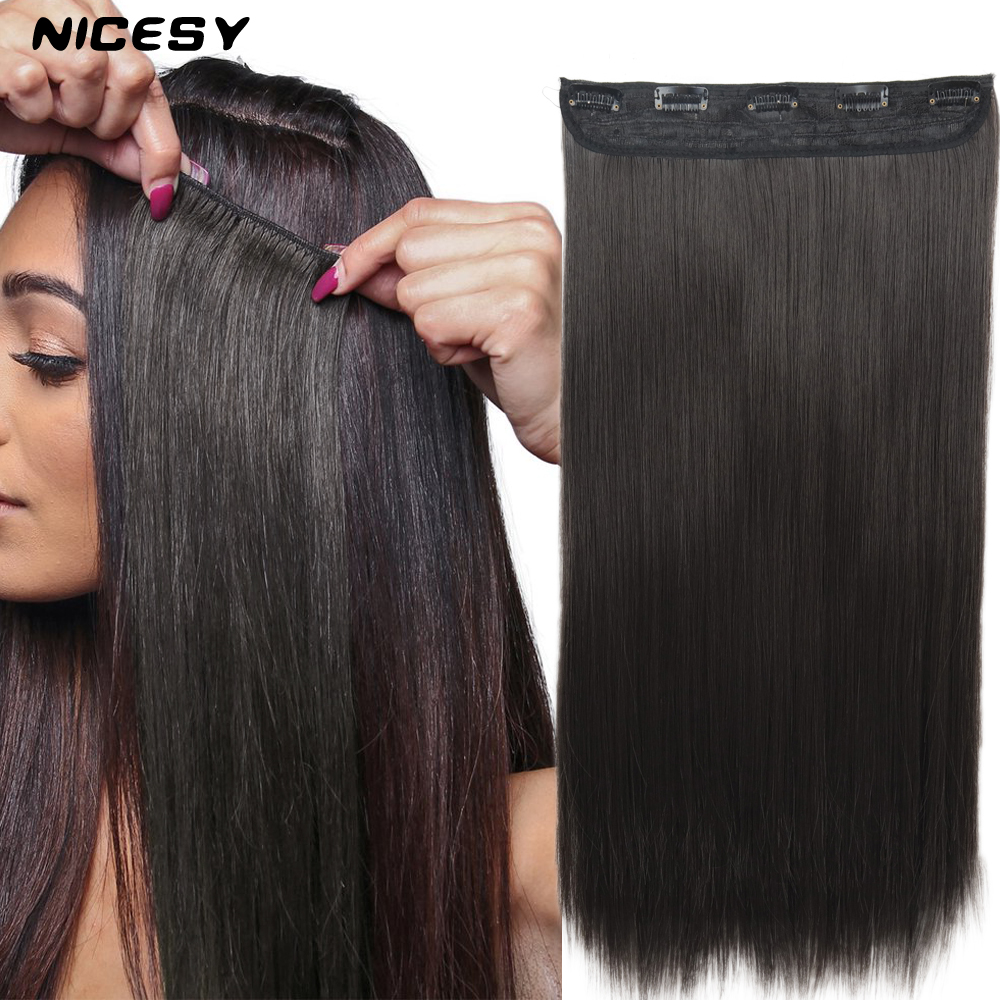 Costume Accessories Synthetic Black Long Straight Clip-in Extensions Hair 22Inch Women Fake Hair 5 Clips High Tempreture Hairpiece-image-773023623