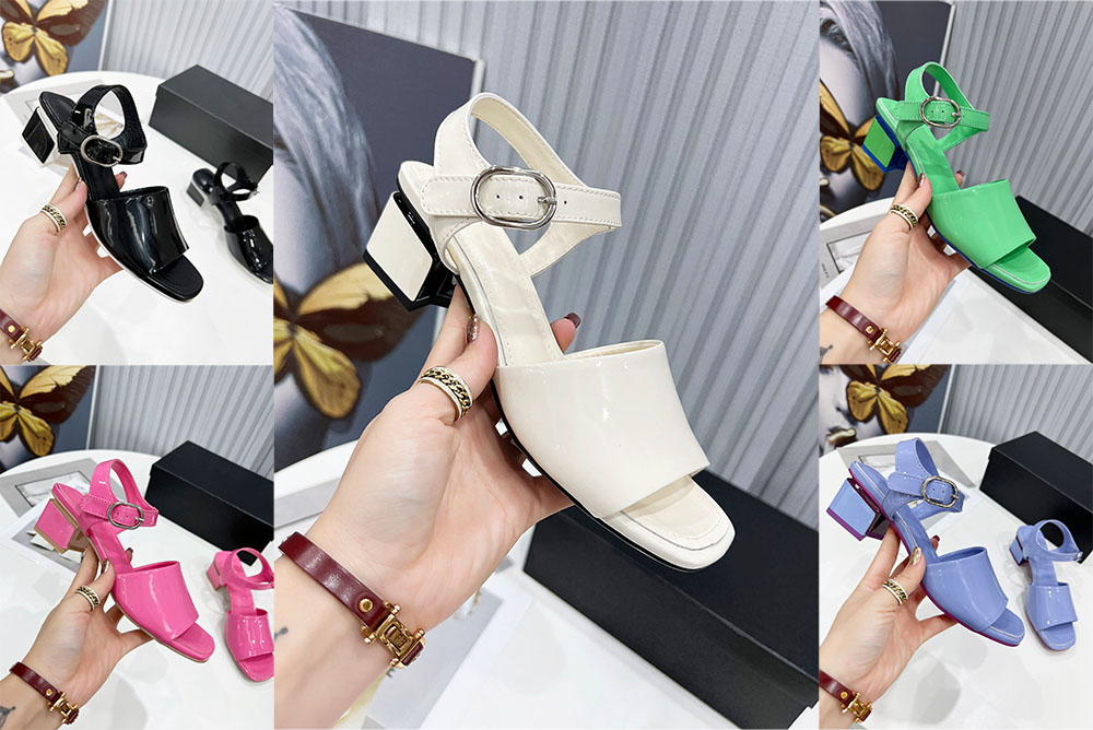 

2022 Women Mules Sandal Calfskin Light Pink Slide Indoor Sandals Coarser Heels Slippers Designer Summer Luxury Fashion girl Beach Shoes, Custom