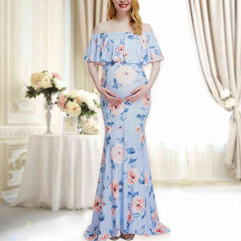 

Women Off Shoulder Ruffles Maternity Dresses Maxi Photography Dress for Photo Shoot Props Clothes Elegant Fitted Baby Shower G220418, Green