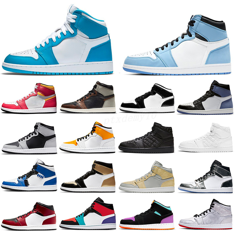 High 1 1s Basketball Shoes Hand Crafted Atmosphere Men Women Sneakers Hyper Royal LA Black Toe Gore Tex Light Bone Bred Patent Twist Trainers sk0