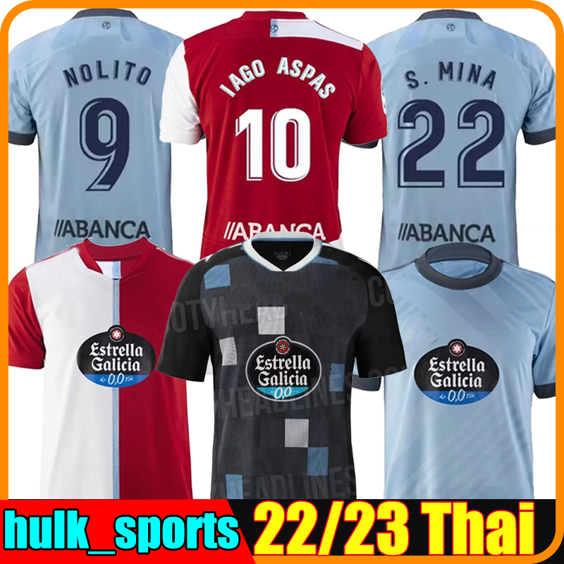 

222/23 Celta de Vigo soccer jerseys IAGO ASPAS 2023 2022 AWAY camiseta de fUtbol NOLITO F.BELTRAN HUGO MALLO SOLARI S. MINA Brais MEndez football shirt, 22-23 home