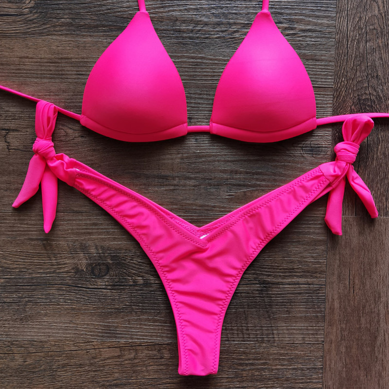 VIKINII Rose Red Biquinis Female Swimsuits Sexy Push Up Swimwear Women Bikinis Halter Beachwear Bathers Bathing Suits 220621