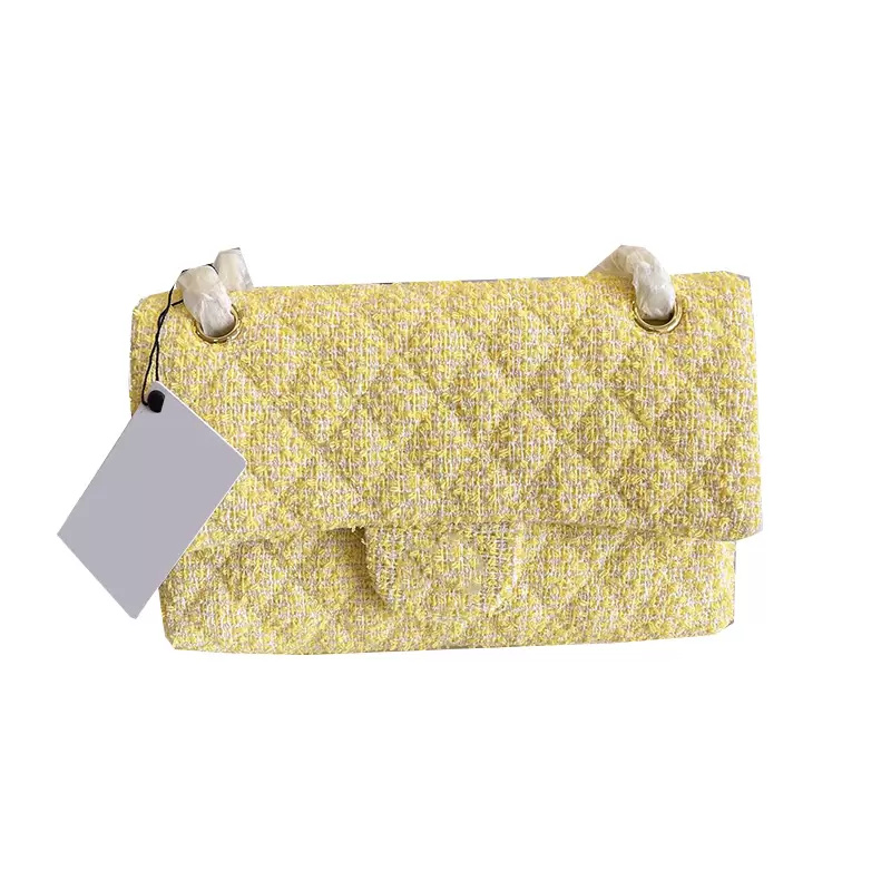 

Womens 25C Yellow Tweed Classic Double Flap Bags Quilted Braided Shoulder Packet Vintage France Ladies Desinger Multi Pochette Purse Clutch Luxury_handbags, Extra freight