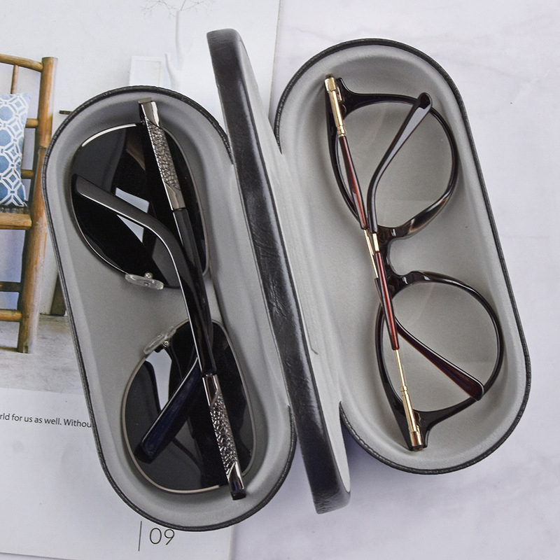 

High Quality Multi function Double Interlayer Metal Eyewear Case for Kit Holder Box Dual Purpose Leather Reading Glasses 220615