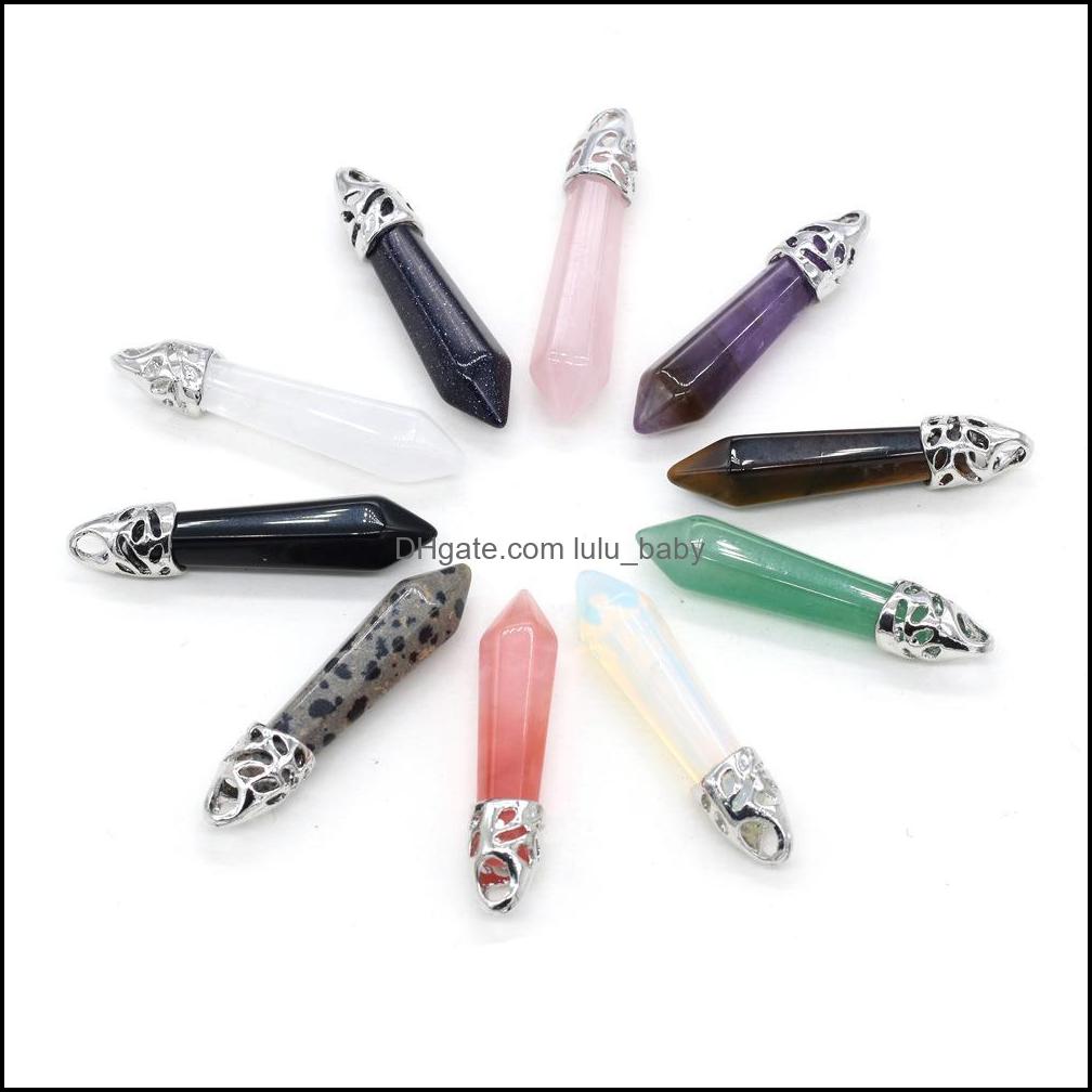 

Charms Jewelry Findings Components Natural Stone Tigers Eye Rose Quartz Opal Pendum Hexagonal Pendants Diy Necklace Making Drop Delivery 2