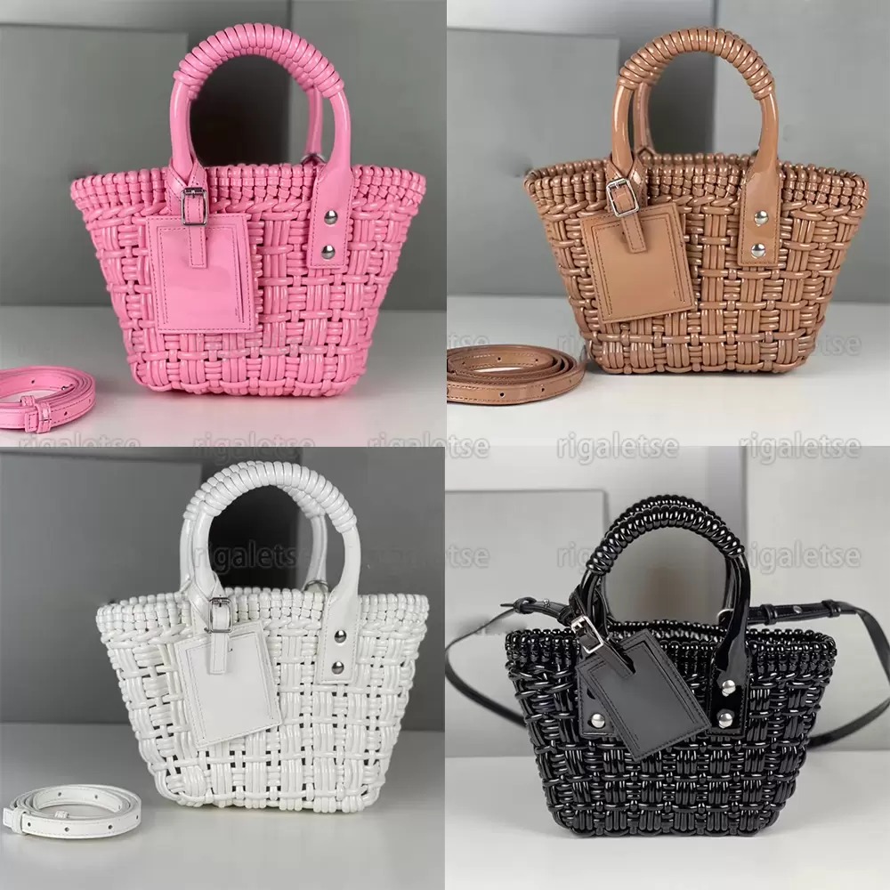 

Bistro XS Basket bag varnished fake calfskin luxury Designers crossbody clutch wallet purse picnic Recycled nylon handles Removable strap black pink tote, Dust bag