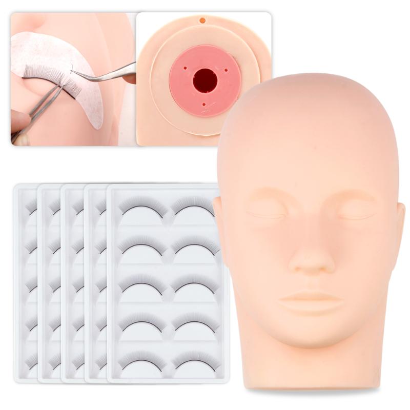 

False Eyelashes Eyelash Extension Mannequin Head Practice Beginner Training Set Silicone Practicing Lash SuppliesFalse
