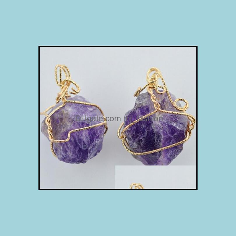 Pendant Necklaces Pretty Nature Stone Pendants Amethyst Rose Quartz White Crystal Lemon Fluorite Charms For Necklace Drop D Mjfashion Dhz6F
