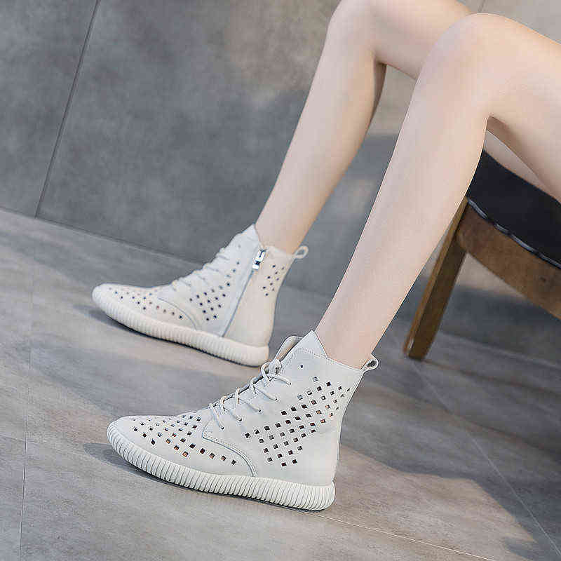 

Fashion Boots Women Sandals Versatile High Top Sandals Soft Soles Hole Ankle Boots Work 2022 Lady Flat Shoes Summer 220401, Black
