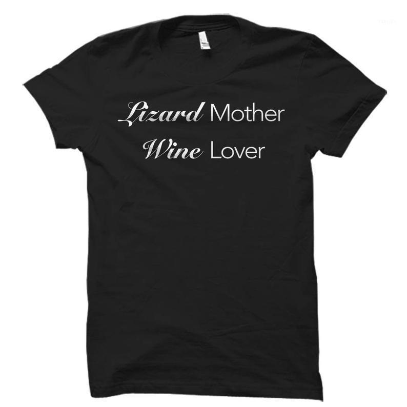 

Lizard Mother Wine Lover Print Tshirts Pure Cotton Funny Cute Short Sleeve O-neck Top Tees For Mom Mama As Gifts Women' T-Shirt, Black