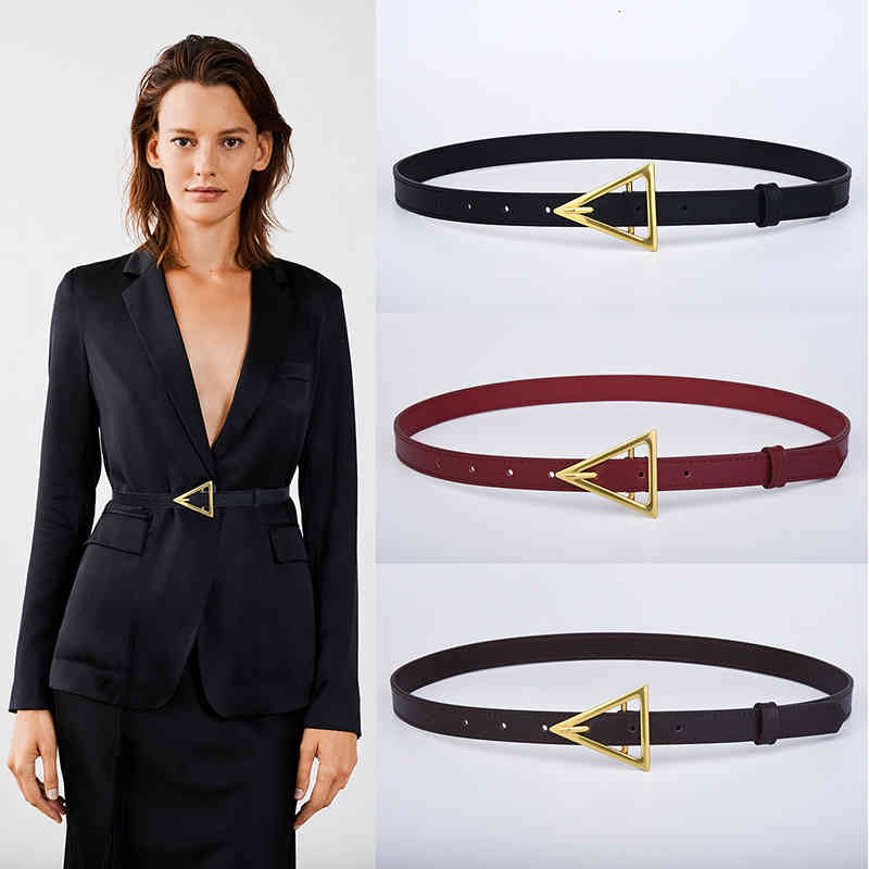

Belts triangle buckle belt women's thin decoration waist closing ins suit skirt cowhide seal S3VT, Black