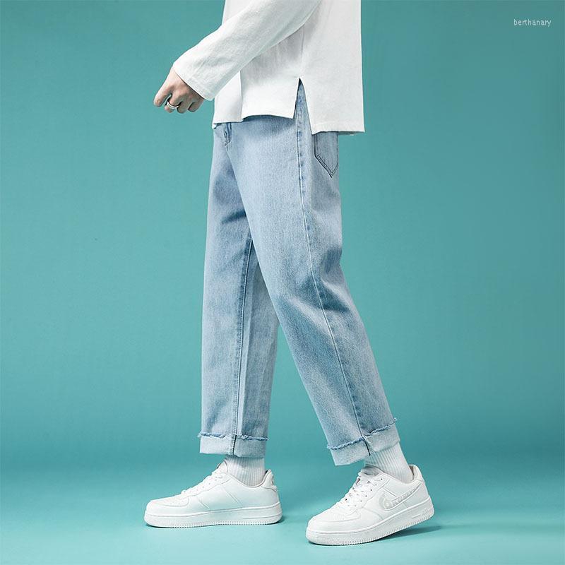 

Men's Jeans Fashion Men's Loose Straight Pants Korean Version Trend Thin Wide-leg Nine-point Ripped Casual TrousersMen's Bert22, Black