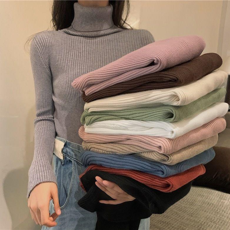 

Women' Sweaters -Coming Autumn Winter Basic Turtleneck Top Solid Pull Femme Pullover Thick Knitted Minimalist Tops M22Women, Black