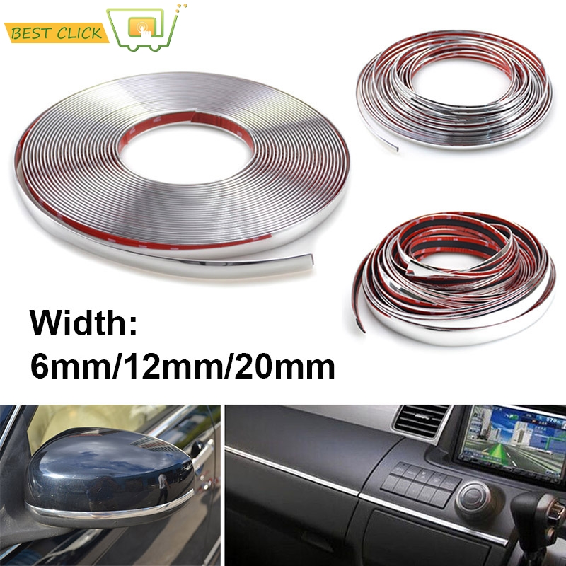 

6/12/20mm Car Chrome Trim Piece Strips Headlight Taillight Cover Door Window Body Decorative Strip Moulding Interior Decoration