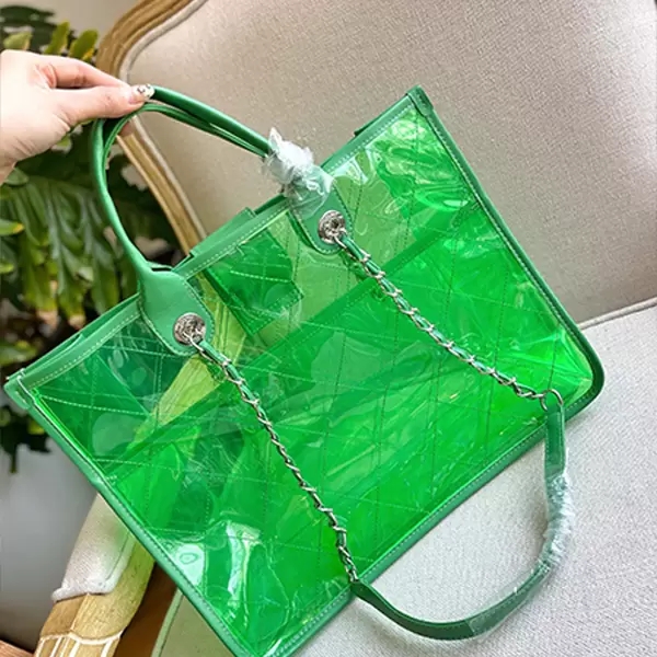 

Ladies Shoulder handbag Summer Beach Bag Jelly Bags Transparent Large Tote Purse Clear Pvc Handbags Crossbody Purses Chain Genuine Leather Shoulders Strap Purses, A box