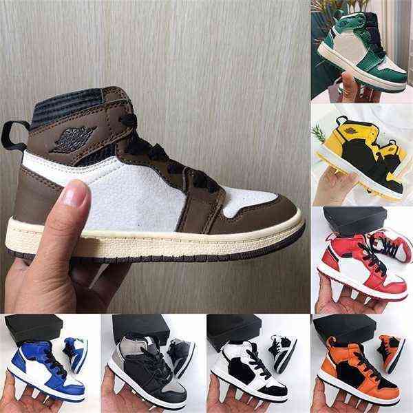 

Top Quality Jordns Kids Shoes Brown Low TraviS-cotts Children Sports Pine Green Game Royal 1 High 1s Sneakers Baby Toddler Trainers