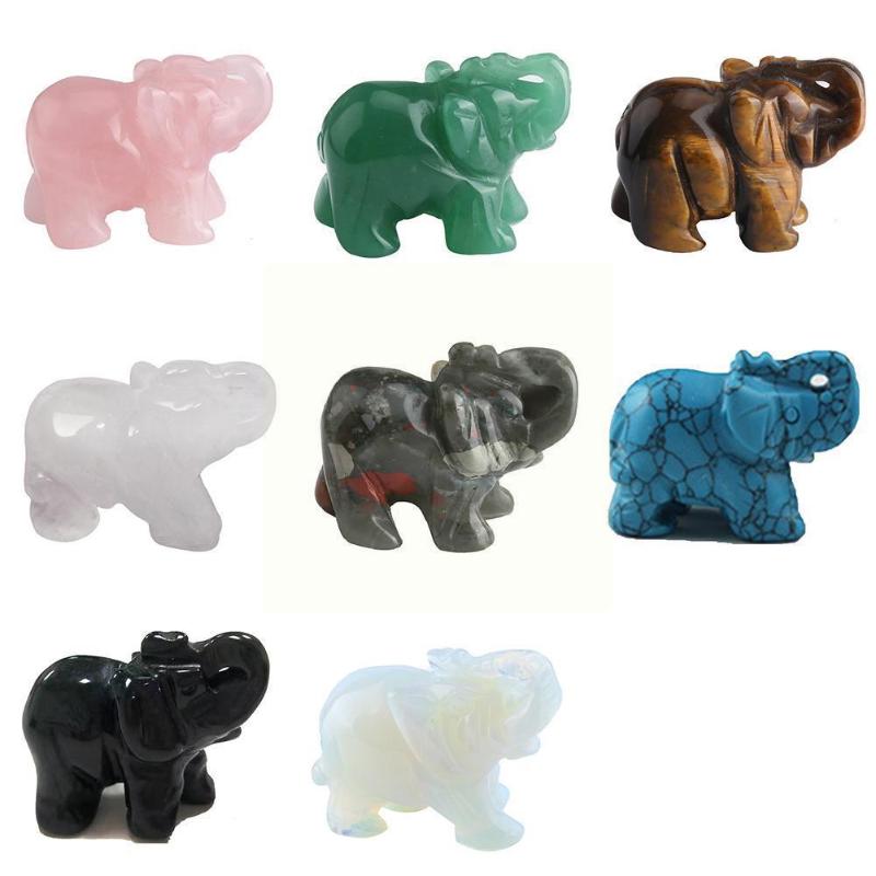 

Decorative Objects & Figurines Elephant Statue Carved Natural Crystal Stone Polished Shui Healing Quartz Handicraft Ornament Jade Home