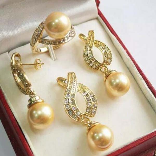 

18K Gold Plated lemon yellow/gray Shell Pearl Necklace Jewelry Set