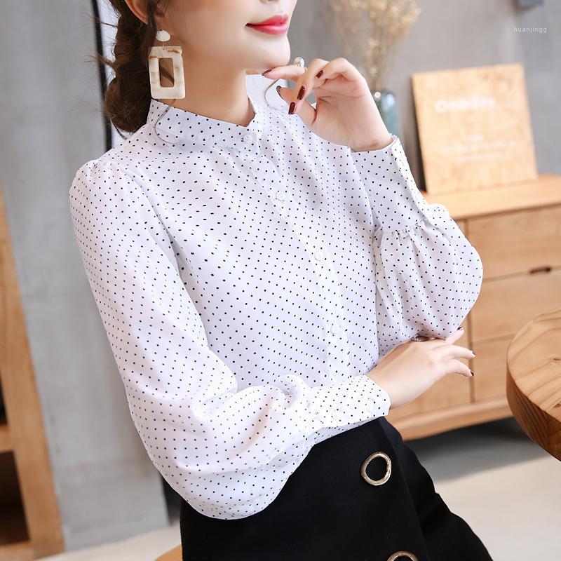 

Fashion 2022 Chiffon Blouse Women Shirt Black Polka Dot White Women' Clothing Long Sleeve Office Lady Tops Blouses & Shirts