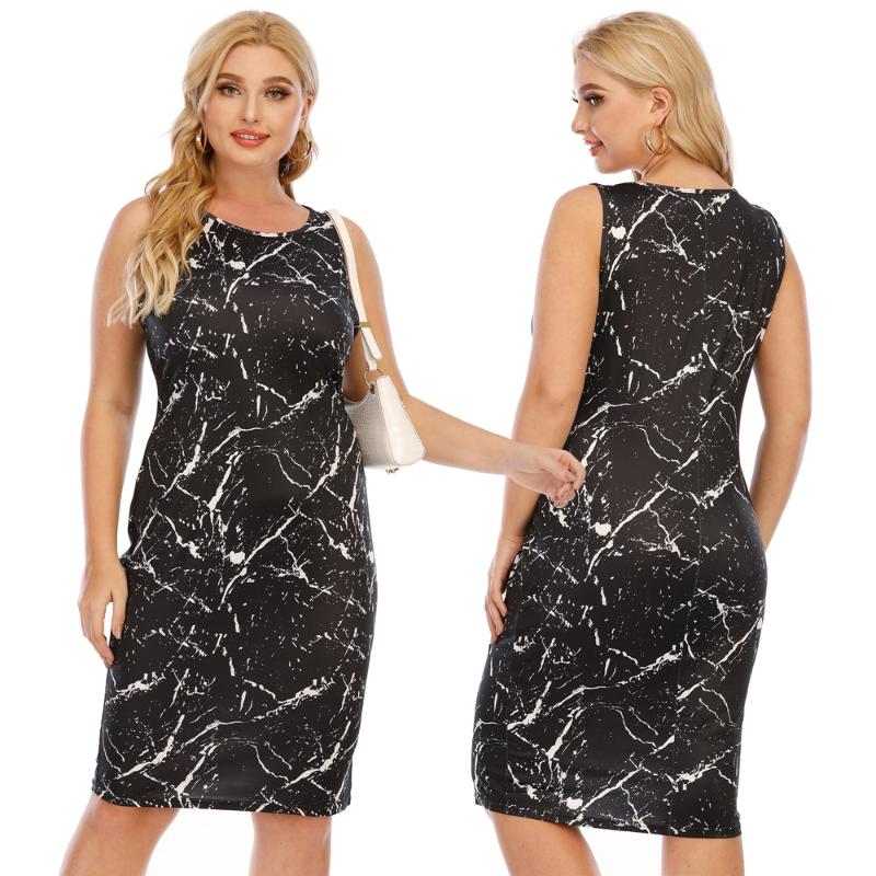 

Plus Size Dresses 2022 Women Dress Sleeveless Black Long Larges Big Plussize O-neck Clothes Clothing Casual Wear For Female Suits, 190533