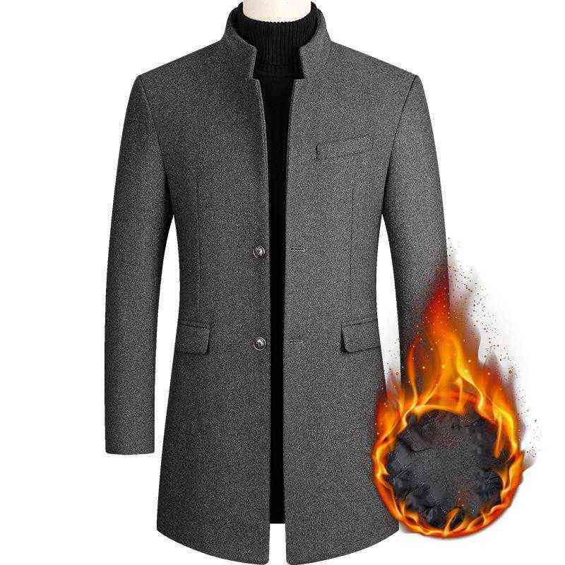 

Men's Wool & Blends Winter Man Woolen Jacket Coat Mid-Long Trench Classic Solid Color Printing Plus Cotton Thickening Fashion T220810, 2811garyc