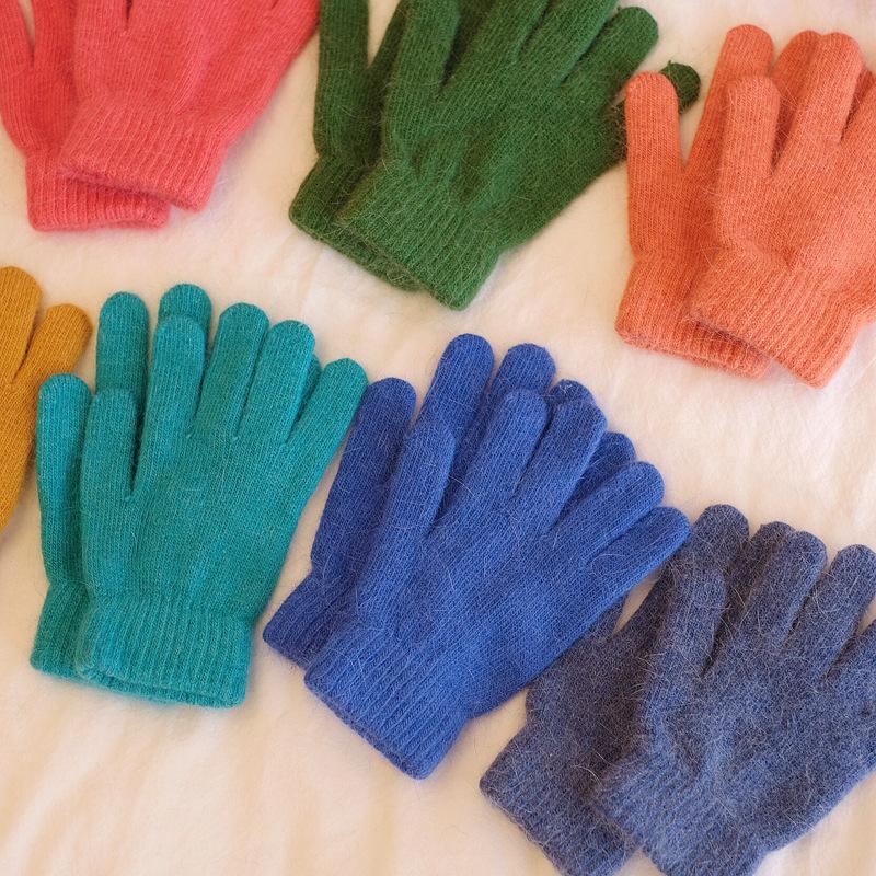 

Five Fingers Gloves Autumn Winter Women Girls Knitted Finger Elastic Solid Color Full Warm Thicken Outdoor Cycling