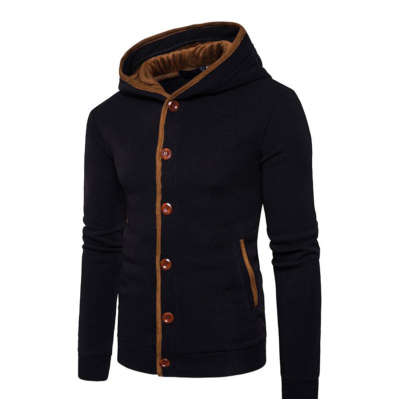 

Gym Clothing Outdoor Winter Antumn Hooded Men Button Jacket Color Matching Cardigan Thicken Fleece Jogging Male Hoodies SweaterGym, Black