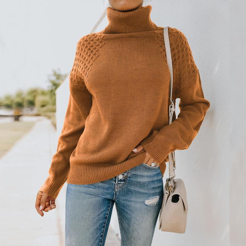 

Women' Sweaters Women Turleneck Sweater 2022 Autumn Winter Solid Casual Loose Long Sleeve Jumper Female Thick Warm Knit Ribbed PulloverWome, Brown