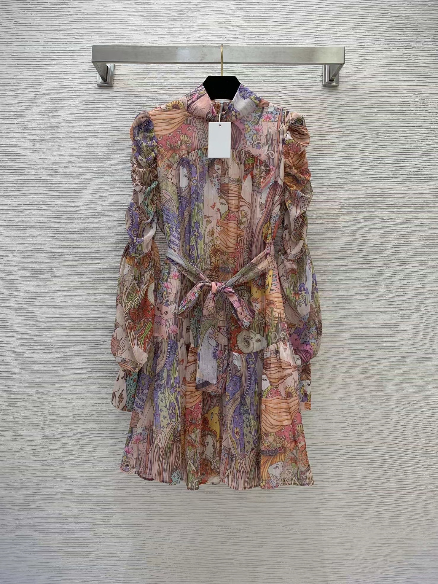 

Milan Runway Dress 2022 Autumn Stand Collar Long Sleeve Print Designer Dresses Brand Same Style Dress 0814-2, Multi