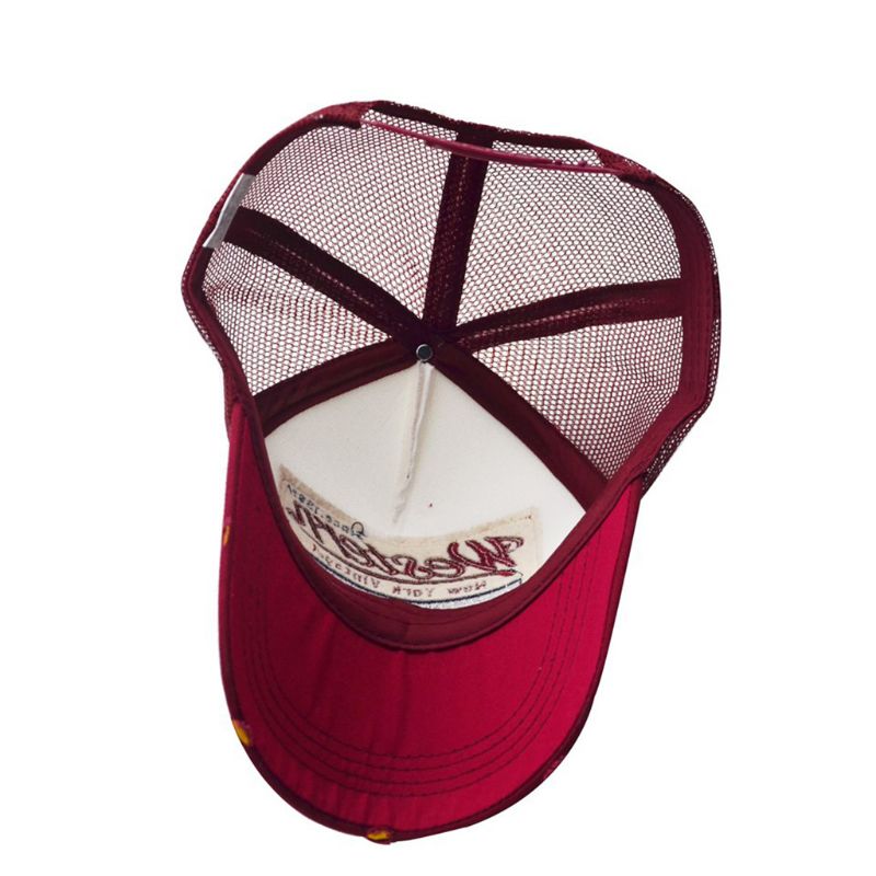 

Unisex Vintage Western Letters Embroidered Logo Patch Baseball Cap Breathable Mesh Back Casual Distressed Snapback Trucker Hat