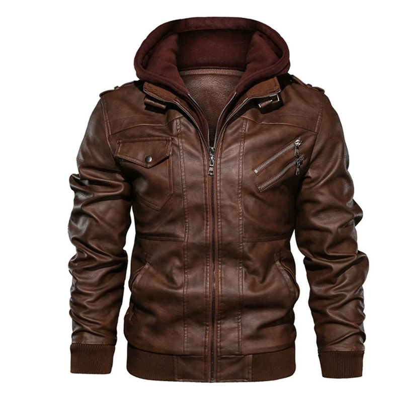 

Men s Fashion Leather Jacket Autumn Casual Motorcycle Slim Collar PU Coat Windproof 220727, Black with hood