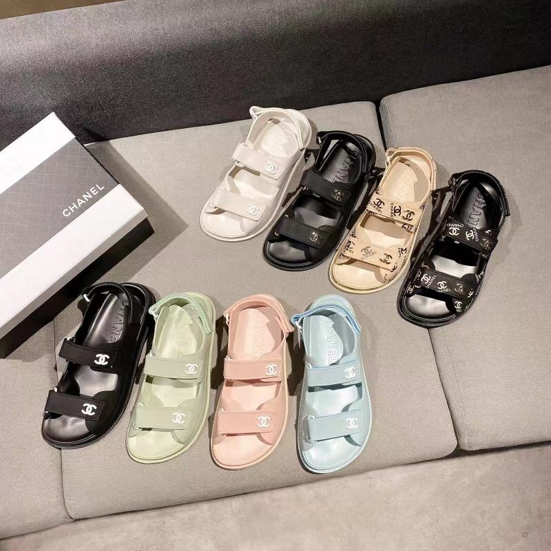 

Cha-nel Dupe Women Sandals Velcro Tape Fashion Platform Slippers Summer Girls Gingham Beach Slides Sandal S2118, Kahki with full cc