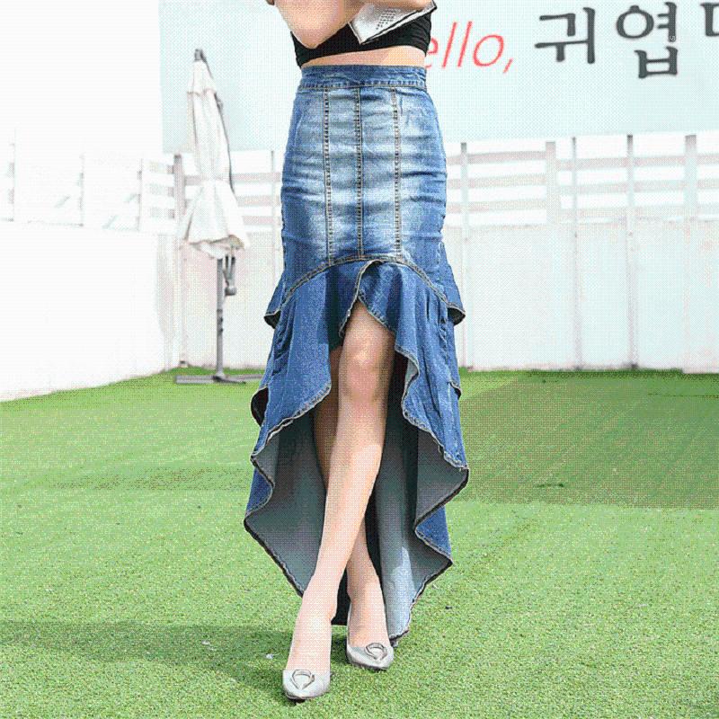 

Korean Style 2022 Women Fashion Denim Blue Skirts Lady Skirt High Waist All-Matching