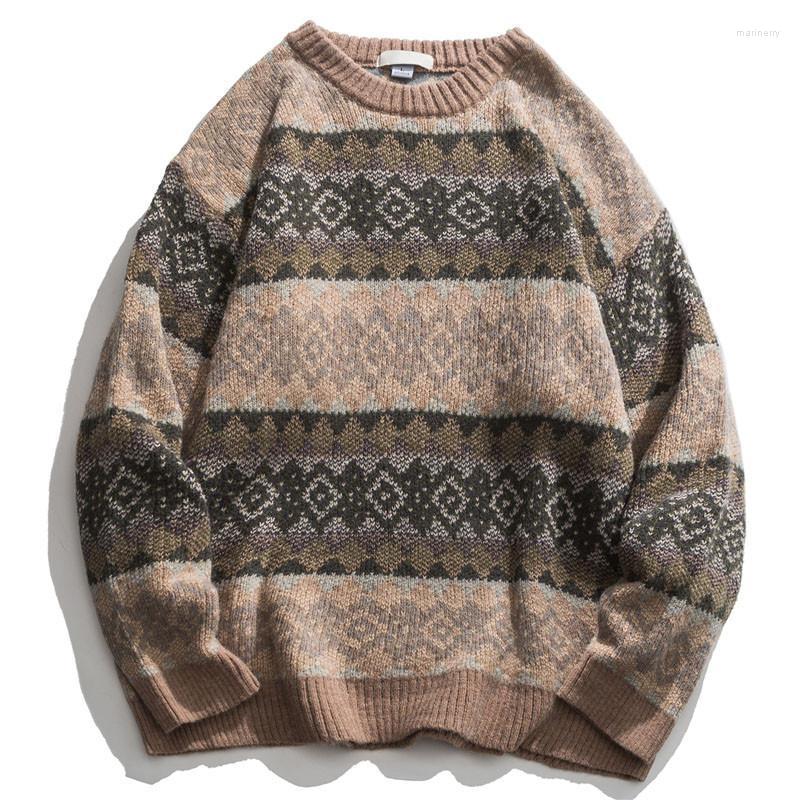 

Men's Sweaters Autumn Winter Fashion Men's Sweater Hip Hop Men Streetwear Print O Neck Pullovers Tops Knitted Harajuku Couple SweaterMen, Coffee