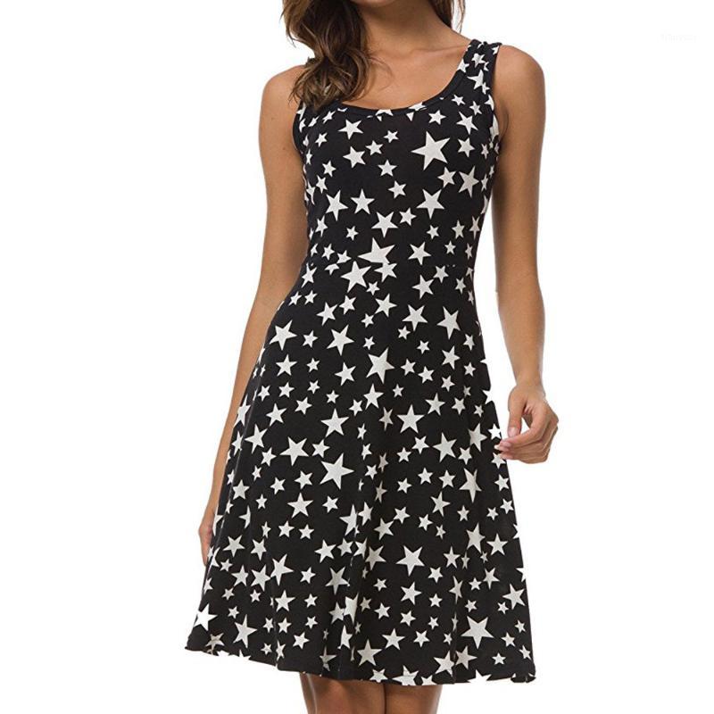 

Fashion & Sexy Mini Dress O-Neck Sleeveless Cartoon Star Printing Bodycon For Women, Black