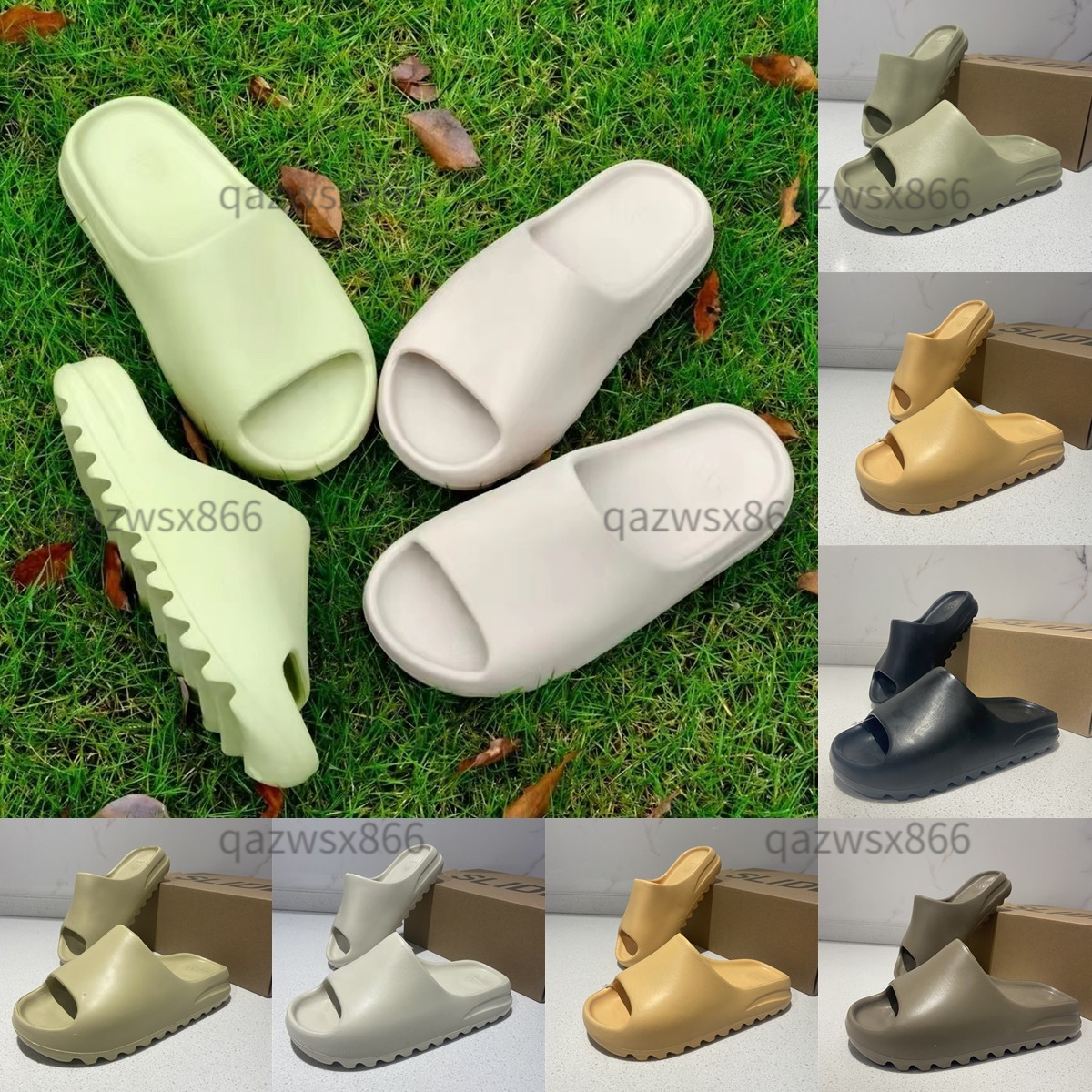 

new designer slippers EVA Rubber shoes desert sand brown flat beach slide men women foam bone sandals pattern Onyx Pure Slide, Box