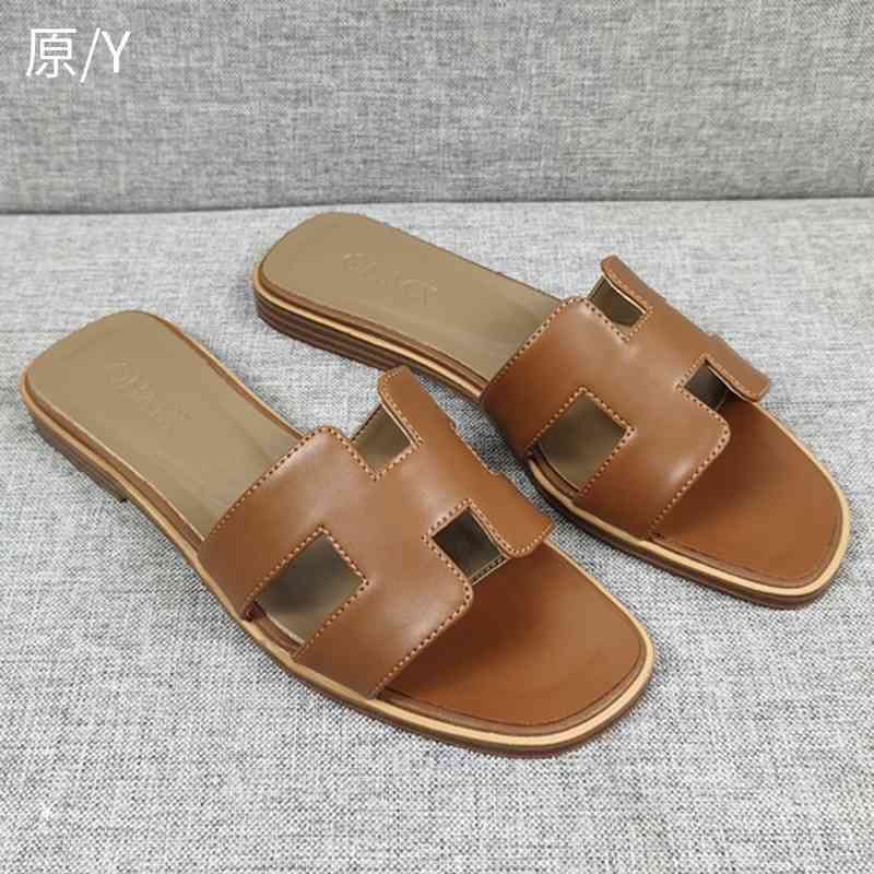 

Oran Herme Ms Slippers Oram Sandal Summer White Sandal Flat Bottom Fashion Versatile Leather Slippers for Women, Sheepskin grey