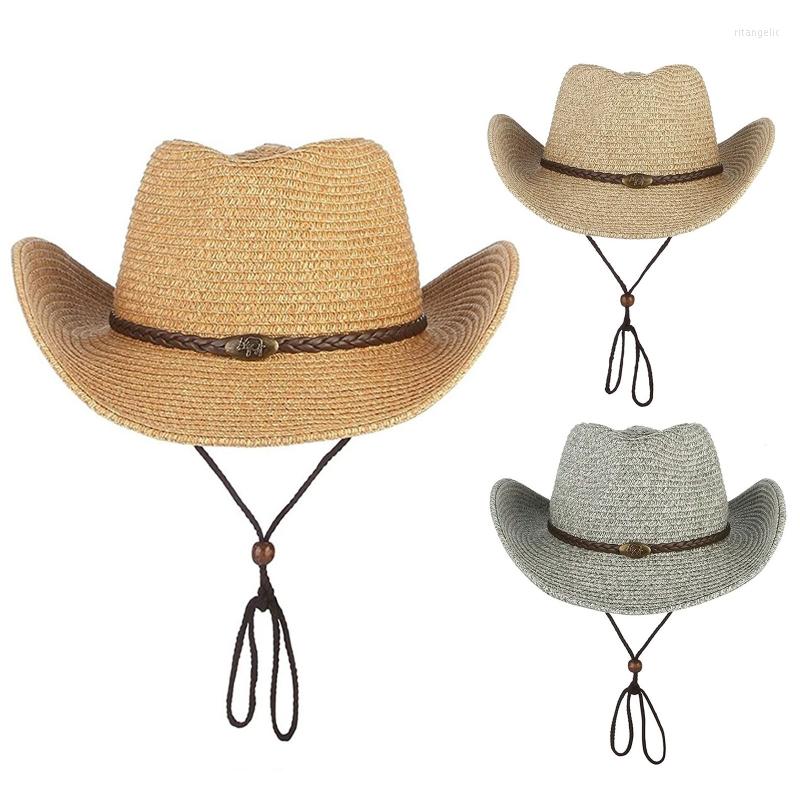 

Berets Summer Adult Straw Hat Large Brim Hats Men Vacation Jazz Outdoor BeachBerets, Gray