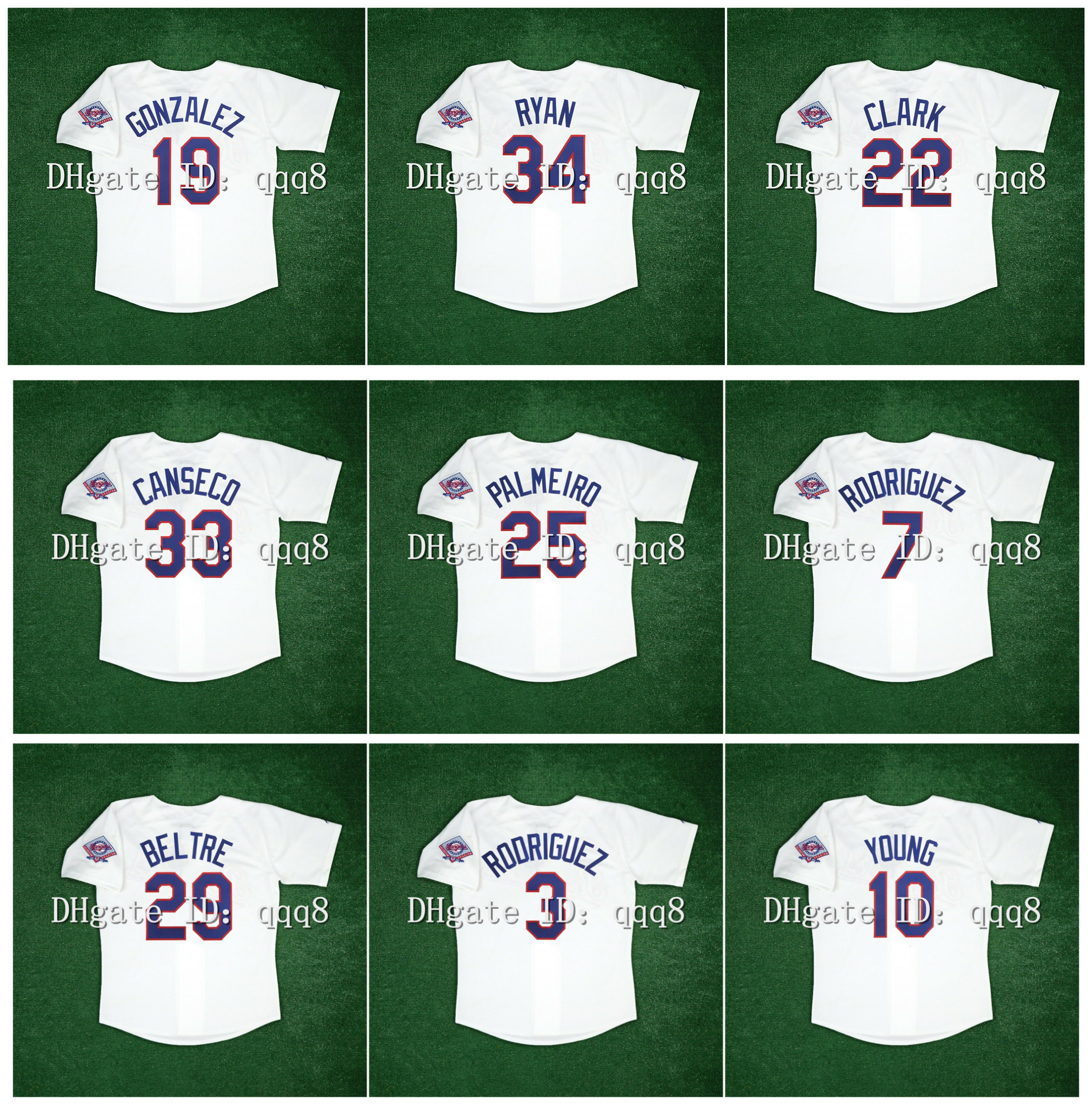 

1993 Vintage Texas Baseball Jersey Nolan Ryan Juan Gonzalez Adrian Beltre Ivan Rodriguez Alex Rodriguez Michael Young Jose Canseco Rafael Palmeiro Will Clark, As pic
