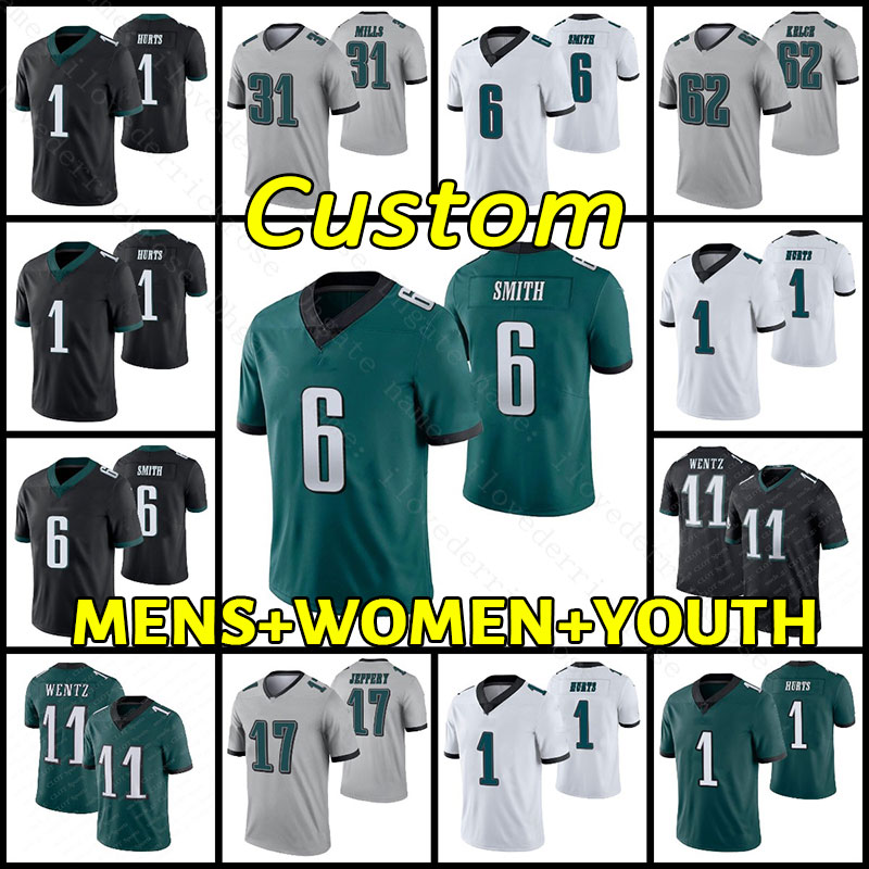 11 AJ Brown 99 Davis 6 DeVonta Smith Custom Football Jerseys 1 Jalen Hurts 26 Miles Sanders 62 Jason Kelce 2 Darius Slay Jr Reagor Brian Dawkins Fle