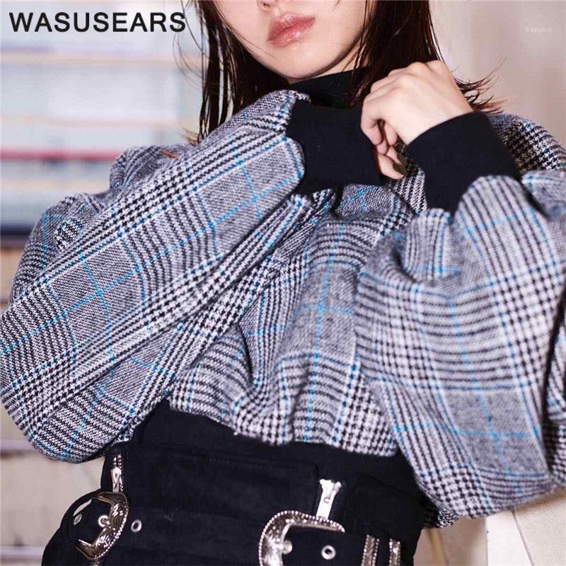 

Patchwork Top Casual Crop Sweatshirt Women Pullover Vintage Plaid Loose Colorblock Autumn 2022 Women' Hoodies & Sweatshirts, Gray