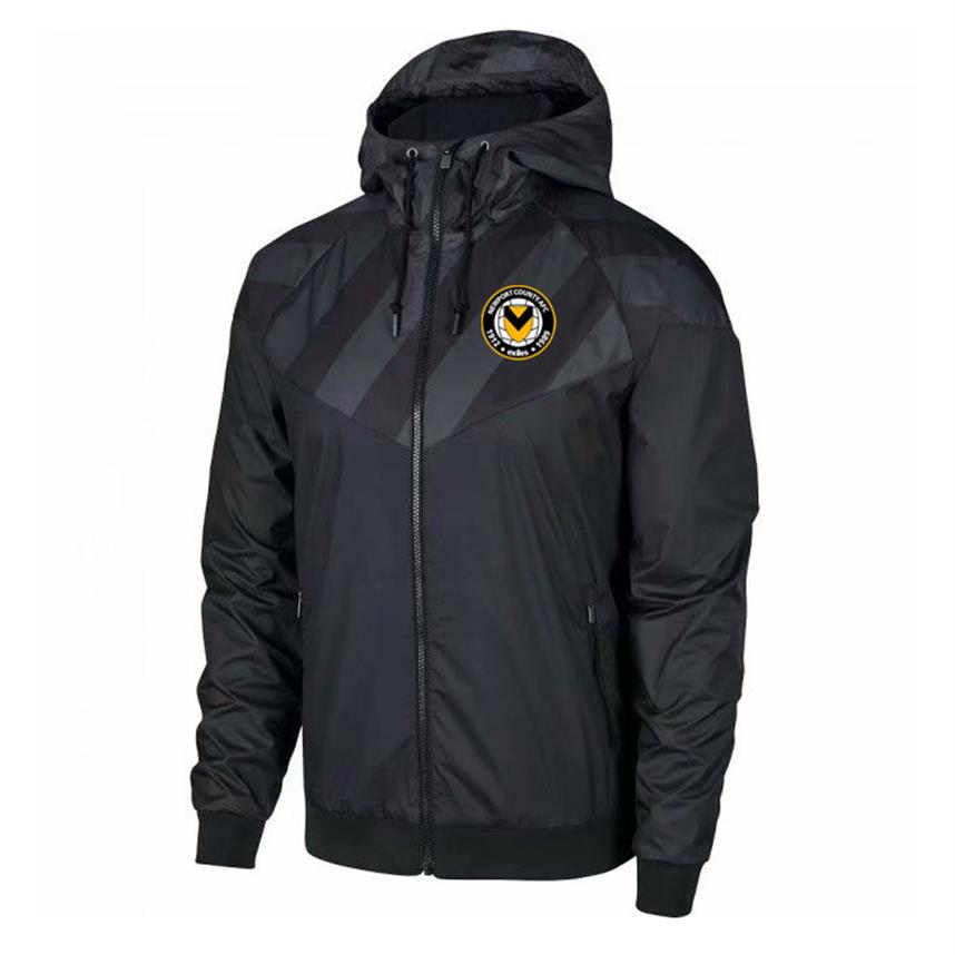 

2020 2021 newport county adult hooded windbreaker jacket winter windproof long zippered hooded sportswear soccer jacket Running Ja2353