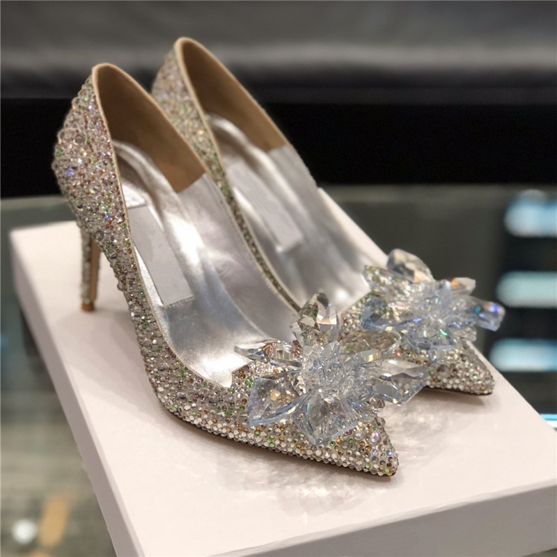 

womens dress shoes luxury designer sandals crystal diamond sexy pointed toe 8 5cm high heels wedding party shiny heels sizes 3539, Red
