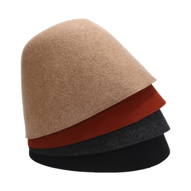 Top Bucket Hat Fashion Black Collapsible Soft Felt Hat Panama Womens Warm Wool Cloche Hat Solid Winter Bucket Hats Cap 220812