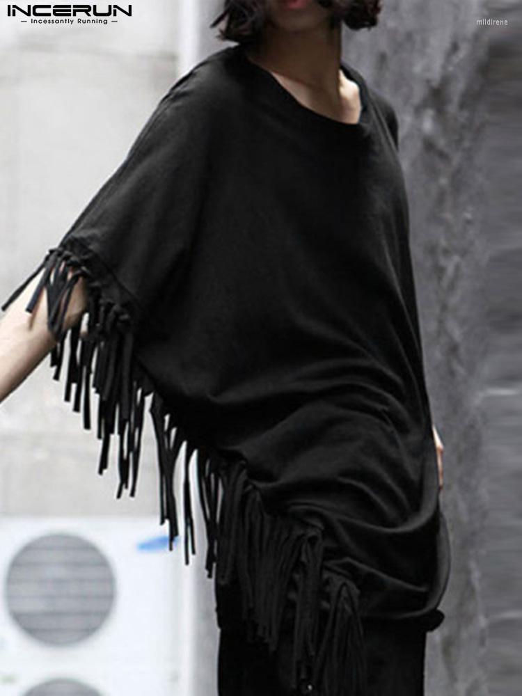 

Men' T-Shirts Fashion Men T Shirt Tassel Solid Color Cloak Punk Style Streetwear Loose Irregular Tops O-neck Casual Cape Camisetas 5XLMen, Black