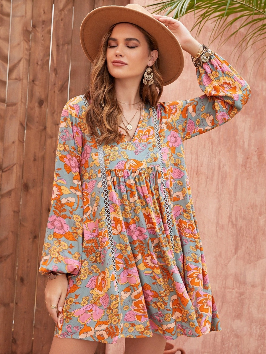 

rusttydustty Floral Bishop Sleeve Dress 20YP#, Multicolor