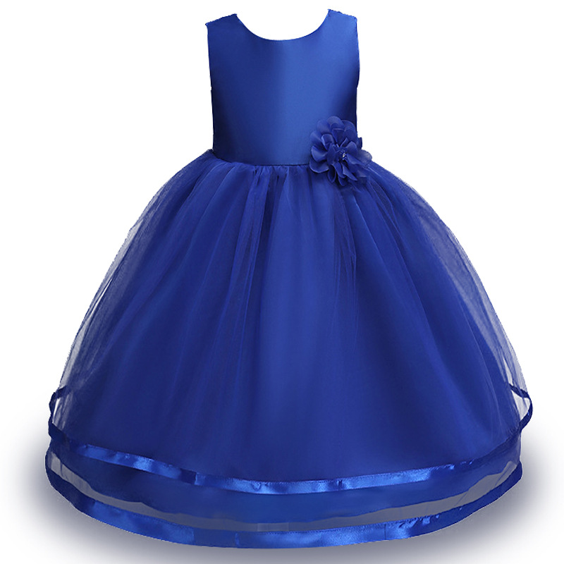 

Girl's Dresses Children Blue Girls Dress With Flower Gowns Special Occasion Evening Wedding Party White Pink Red Beige