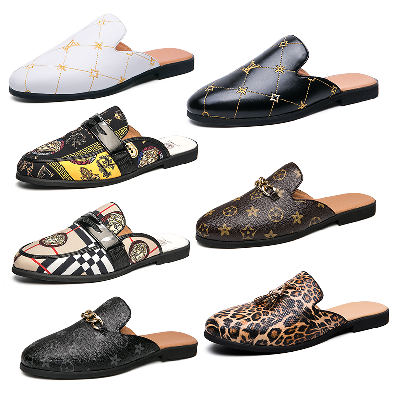 

Slippers Men Luxury Brand Designer Slippers Horsebit Grid pattern sandals Genuine Leather Mules Black Brown Flip Flops Mens Casual Lazy Shoes Big, 652