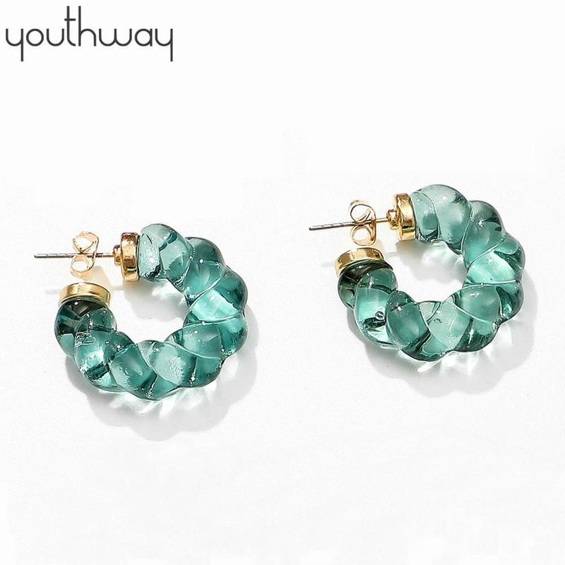 

26mm C Shape Blue Resin Twist Hoop Earrings transparent Cuff Minimalist daily Jewelry for women girls 220716