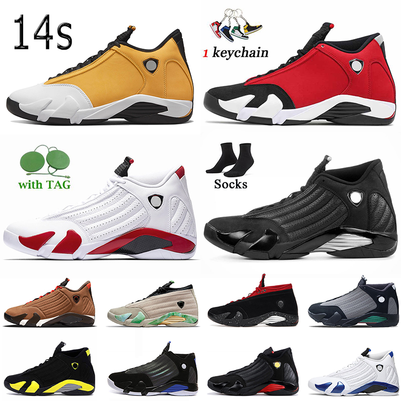 

2022 Fashion Mens Trainers Jumpman 14 Ginger 14s Basketball Shoes Particle Grey Alternate Thunder Black Gym Red Lipstick Hyper Royal With Socks Sneakers, B39 university gold 40-47
